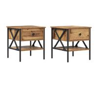 Qnhdfrt Set of 2 Industrial Wood and Metal Nightstands with Drawer