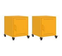 Qnhdfrt Set of 2 Mustard Yellow Steel Nightstands with Wheels