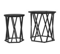 Qnhdfrt Set of 2 Round Coffee Tables Engineered Wood & Steel Black Oak
