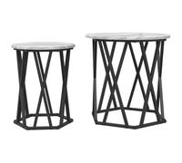 Qnhdfrt Set of 2 Round Coffee Tables, Sonoma Gray Wood and Steel Frame