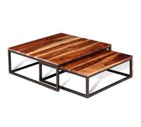 Qnhdfrt Set of 2 Round Solid Rosewood and Metal Nesting Coffee Tables