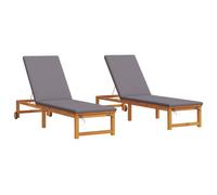 Qnhdfrt Set of 2 Solid Acacia Wood Adjustable Outdoor Sun Loungers