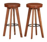 Qnhdfrt Set of 2 Solid Acacia Wood and Genuine Leather Bar Stools