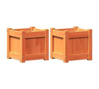 Qnhdfrt Set of 2 Solid Pine Wood Square Planters, Brown