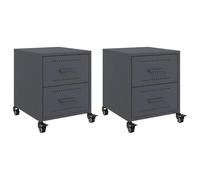 Qnhdfrt Set of 2 Steel Nightstands with 2 Drawers & Wheels, Anthracite