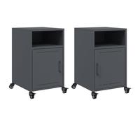 Qnhdfrt Set of 2 Steel Nightstands with Wheels, Anthracite