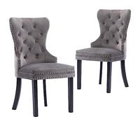 Qnhdfrt Set of 2 Tufted Grey Velvet Dining Chairs