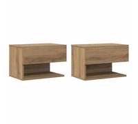 Qnhdfrt Set of 2 Wall Mounted Floating Nightstands, Oak Engineered Wood