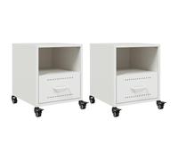 Qnhdfrt Set of 2 White Steel Nightstands with Drawer and Wheels