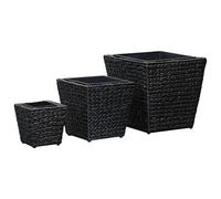 Qnhdfrt Set of 3 Black Water Hyacinth Raised Planters | Features three different sizes with removable plastic liners for easy indoor plant potting and maintenance.