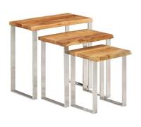 Qnhdfrt Set of 3 Live Edge Acacia Wood Nesting Tables with Steel Legs