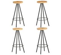 Qnhdfrt Set of 4 Round Mango Wood and Black Metal Bar Stools