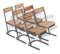 Qnhdfrt Set of 6 Solid Teak Wood and Iron Dining Chairs, Brown