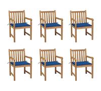 Qnhdfrt Set of 6 Teak Wood Garden Chairs with Royal Blue Cushions