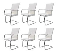 Qnhdfrt Set of 6 White Faux Leather Cantilever Dining Chairs