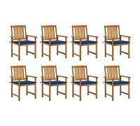 Qnhdfrt Set of 8 Acacia Wood Patio Chairs with Royal Blue Cushions