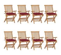 Qnhdfrt Set of 8 Solid Teak Folding Chairs with Wine Red Cushions