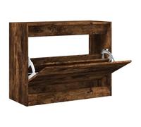 Qnhdfrt Slim Engineered Wood Shoe Cabinet, 1 Flip Drawer, Smoked Oak