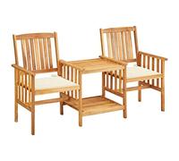 Qnhdfrt Solid Acacia Wood Garden Bench with Built-in Table & Cushions