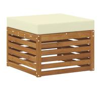 Qnhdfrt Solid Acacia Wood Outdoor Ottoman with Cream Cushion