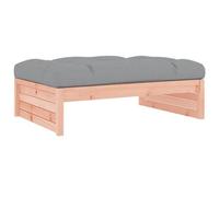 Qnhdfrt Solid Douglas Wood Outdoor Ottoman with Grey Cushion, 120x84 cm