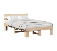 Qnhdfrt Solid Pine Bed Frame 135x190 cm with Headboard, Natural | Includes a fixed wooden slat support system, ideal for two people in modern master or guest bedrooms.