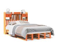 Qnhdfrt Solid Pine Double Bed Frame with Bookcase Headboard, Brown | Includes a 135x190 cm frame with supportive wooden slats and integrated shelving for convenient bedroom storage.