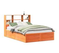 Qnhdfrt Solid Pine Double Bed Frame with Headboard & Storage, Brown | Includes 6 integrated shelving compartments and fits 140x190 cm mattresses, designed for maximizing bedroom space.