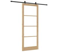 Qnhdfrt Solid Pine & Glass Indoor Sliding Barn Door with Track, Natural