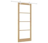 Qnhdfrt Solid Pine & Glass Sliding Barn Door with 6ft Rail, Natural