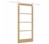 Qnhdfrt Solid Pine & Glass Sliding Barn Door with Hardware, Natural