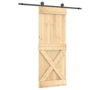 Qnhdfrt Solid Pine Sliding Barn Door with Black Steel Rail, 80x210 cm