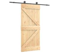 Qnhdfrt Solid Pine Sliding Barn Door with Black Steel Rail, Natural