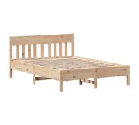 Qnhdfrt Solid Pine Wood Bed Frame with Headboard and Slats, 135x190cm | Rustic natural platform design fits standard double mattresses, providing sturdy support for adults in any bedroom.