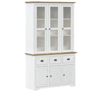 Qnhdfrt Solid Pine Wood Buffet Hutch with Glass Doors, White & Brown
