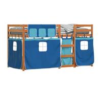 Qnhdfrt Solid Pine Wood Bunk Bed 80x200 cm with Blue Curtains, Brown | Features a supportive slatted frame and space-saving design, ideal for children's bedrooms and guest rooms.