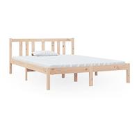 Qnhdfrt Solid Pine Wood Double Bed Frame with Headboard, Natural | Features a supportive wooden slat base, fits standard 135x190 cm mattresses, and accommodates up to two adults.