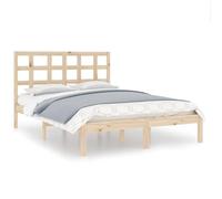 Qnhdfrt Solid Pine Wood Double Bed Frame with Headboard, Natural Finish | Features a 135x190 cm raw wood structure with supportive slats, ideal for main or guest bedrooms.