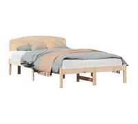 Qnhdfrt Solid Pine Wood Double Bed Frame with Headboard, Natural | Includes a supportive slatted base for two people, measuring 135x190 cm without requiring a box spring.