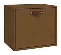 Qnhdfrt Solid Pine Wood Floating Wall Cabinet with Door, Honey Brown