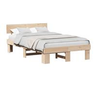 Qnhdfrt Solid Pine Wood Full Bed Frame with Headboard, Natural | Includes a supportive wooden slat base for 135 x 190 cm mattresses, designed for modern adult bedrooms.