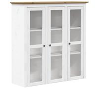 Qnhdfrt Solid Pine Wood Glass Door Hutch Cabinet, White & Brown