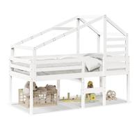 Qnhdfrt Solid Pine Wood Loft Bed with Roof and Ladder, White, 90x190 cm
