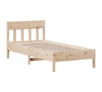 Qnhdfrt Solid Pine Wood Single Bed Frame with Headboard & Slats, 90x190 cm