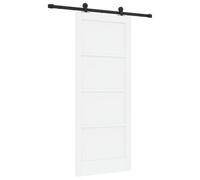 Qnhdfrt Solid Pine Wood Sliding Barn Door, White, 83x202 cm