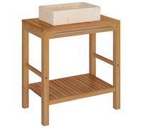 Qnhdfrt Solid Teak Bathroom Vanity with Cream Marble Basin
