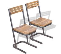 Qnhdfrt Solid Teak Wood and Iron Dining Chairs, Set of 2, Brown