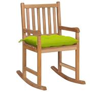 Qnhdfrt Solid Teak Wood Rocking Chair with Green Cushion
