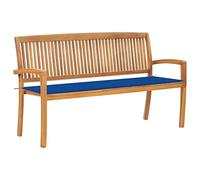 Qnhdfrt Solid Teak Wood Stackable Garden Bench with Royal Blue Cushion