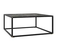 Qnhdfrt Square Black Marble Effect Glass Coffee Table with Steel Frame